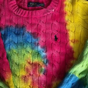 Ralph Lauren Colorful Tie DYE Cable Knit Sweater NEW